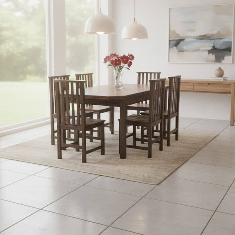 El mismo comedor en un living luminoso, escena generada por Golden Ratio